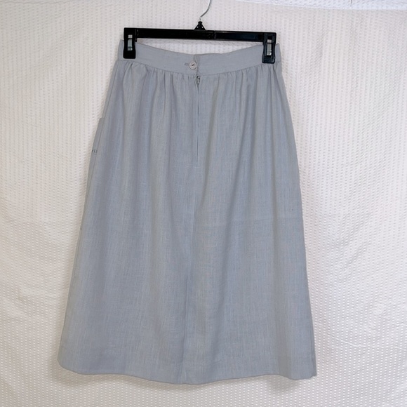 Vintage JR Bentley Light Gray Patch Pocket A-Line Midi Skirt - Size 9/10 - Picture 4 of 10